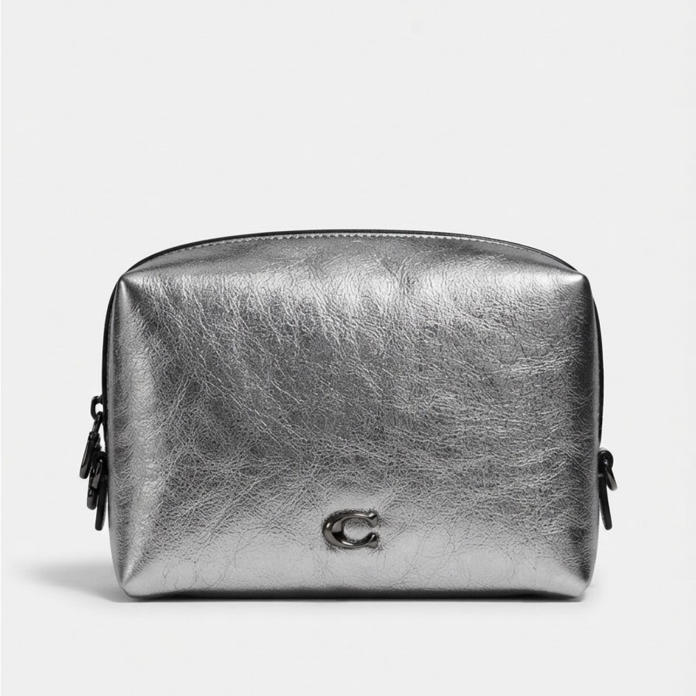 Coach Essential Cosmetic Pouch in Metallic Silver - Like New!